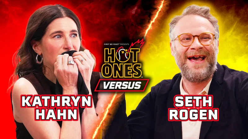 Kathyrn Hahn and Seth Rogen on Hot Ones Versus.