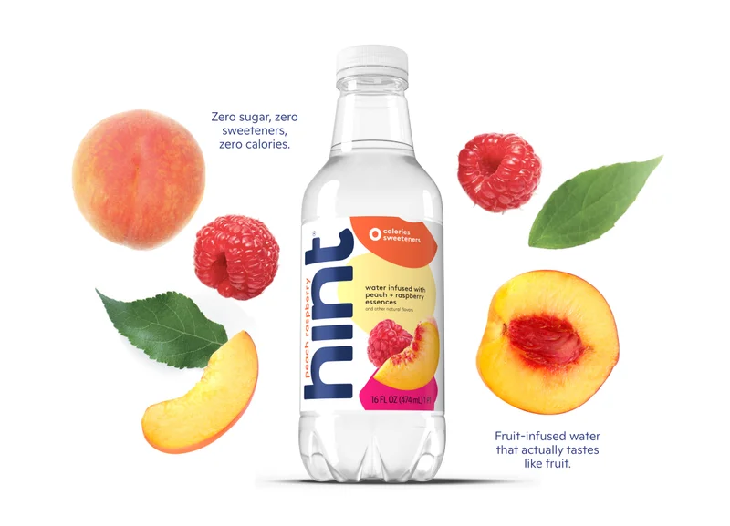 Peach Raspberry bottle labeled with zero sugar, zero sweeteners, and zero calories.