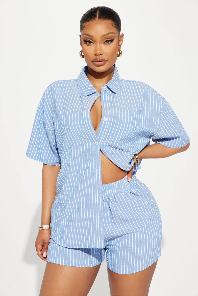 Image of Lily Striped Short Set - Blue