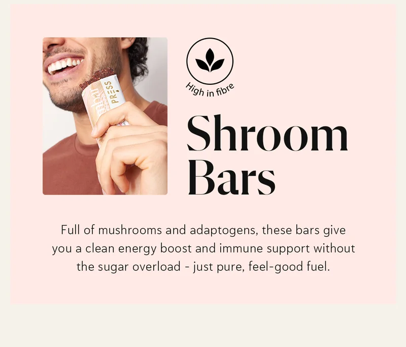 Shroom Bars: Full of mushrooms and adaptogens, these bars give you a clean energy boost and immune support without the sugar overload – just pure, feel-good fuel.