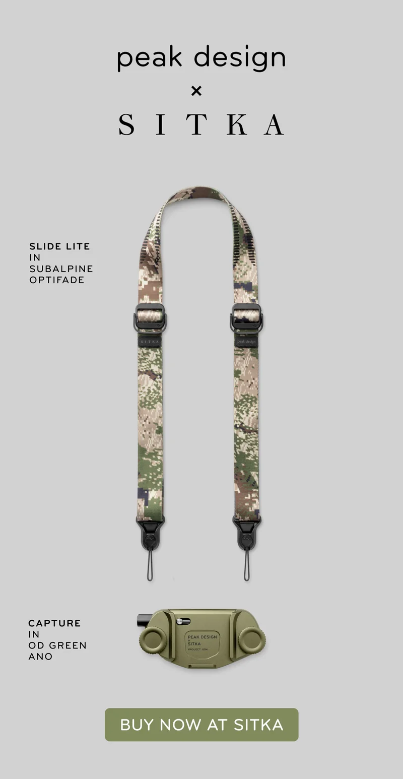 Peak Design x Sitka Slide Lite camera strap and Capture camera clip