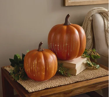 Set of 2 Illuminated Starry Night Glass Pumpkins by Valerie