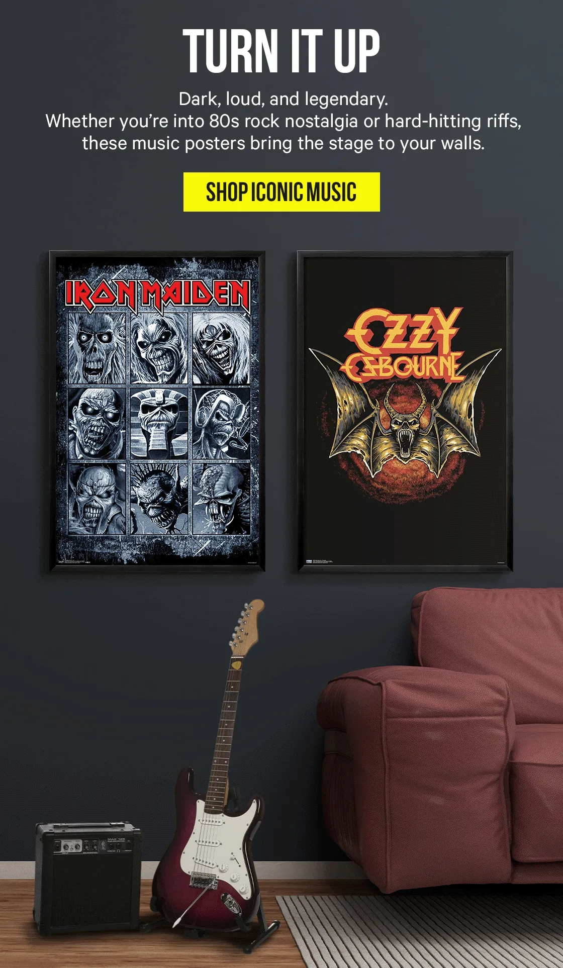 Turn It Up: Dark, loud, and legendary. Whether you’re into 80s rock nostalgia or hard-hitting riffs, these music posters bring the stage to your walls.