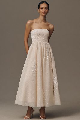 BHLDN Strapless Embellished Fit & Flare Midi Dress