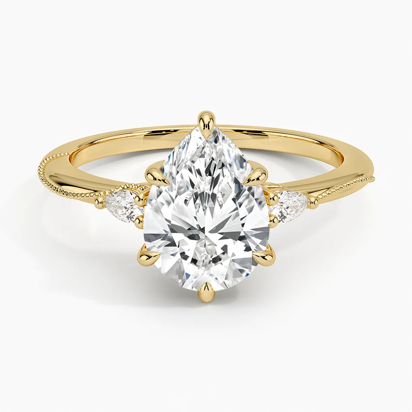 Camellia Three Stone Pear Diamond Ring