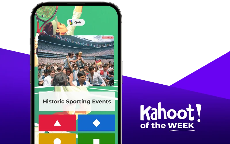 Smartphone displaying a kahoot entitled ''Historic Sporting Events''