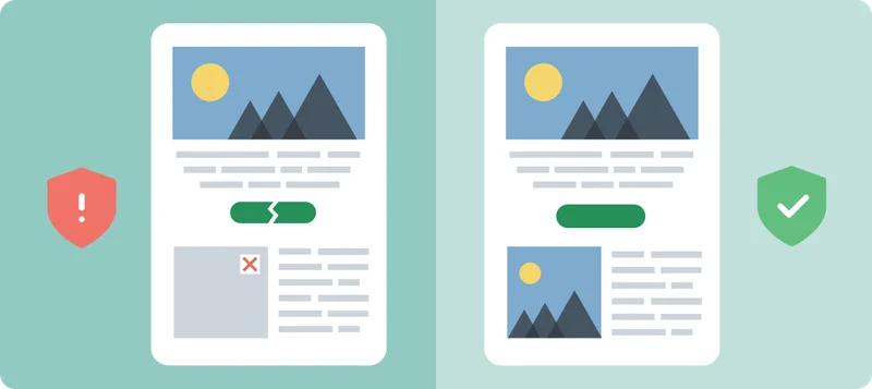 An email with broken elements vs an unbroken email.