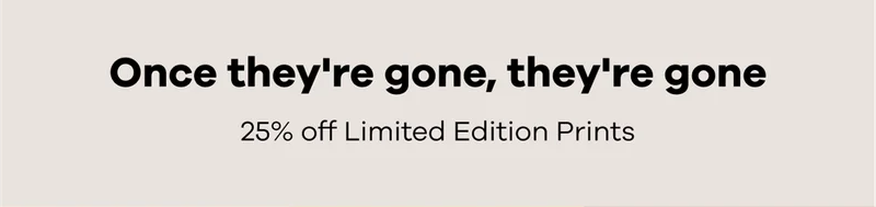Once they're gone, they're gone. 25% off Limited Edition Prints
