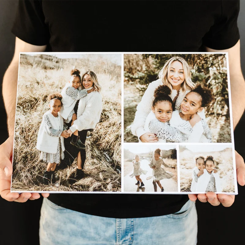 Collage print of family.