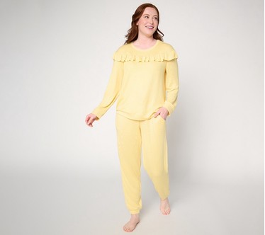 MUK LUKS Ruffle Long Sleeve Top and Jogger Lounge Set