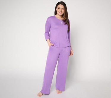 MUK LUKS 3/4 Sleeve Henley with Contrast Panel Pant