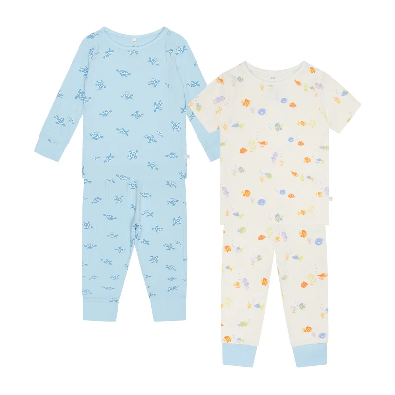 Image of Turtles Ribbed Pajama Set & Little Fish Short Sleeve Pajama Set 2 Pack