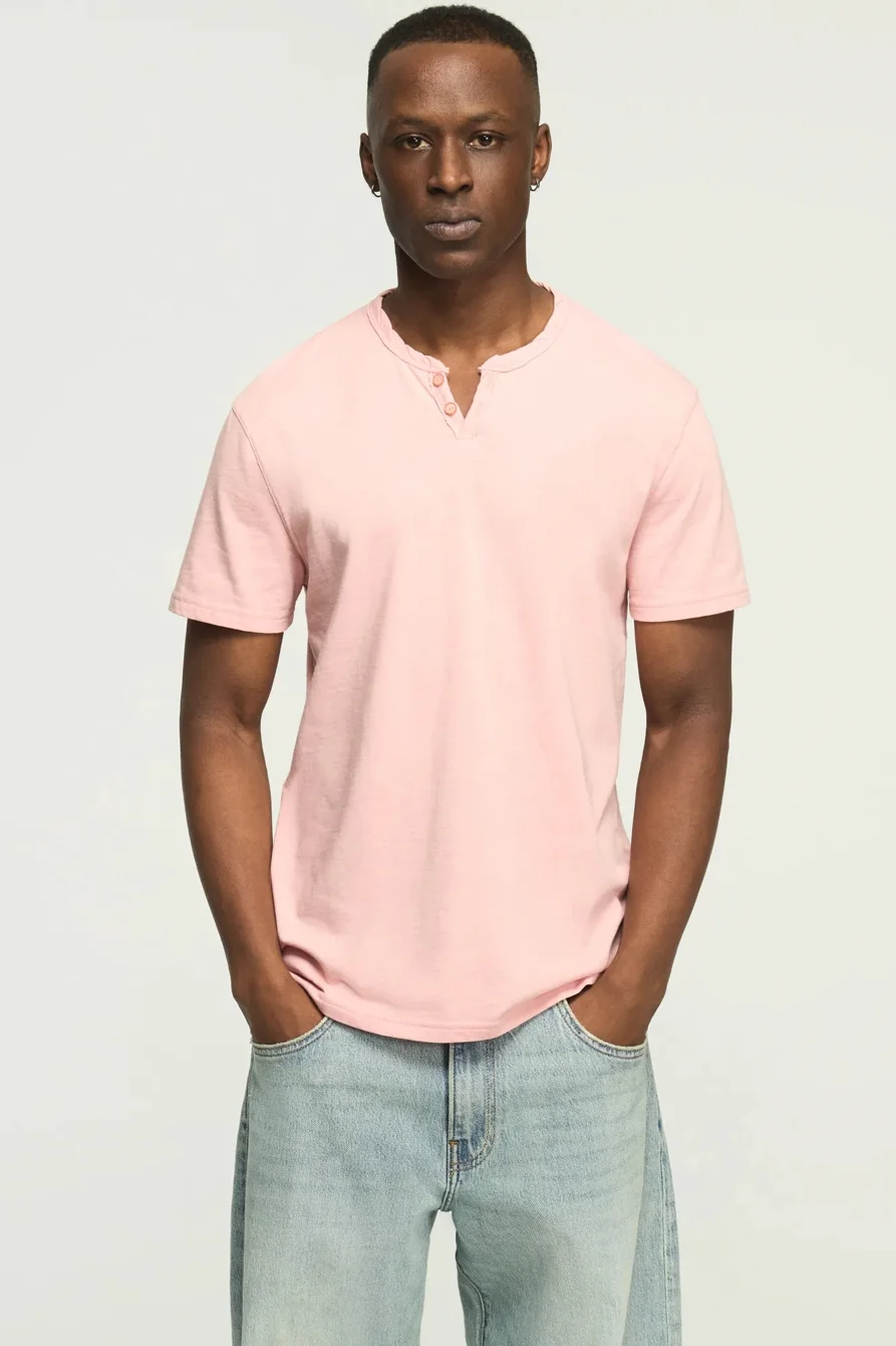 Image of Lucky Brand Venice Burnout Notch Neck Tee - Men's Clothing Tops Shirts Tee Graphic T Shirts in Blue Indigo