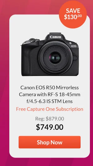 Canon EOS R50 Mirrorless Camera with RF-S 18-45mm f/4.5-6.3 IS STM Lens  Free Capture One Subscription