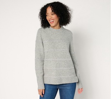Isaac Mizrahi Live! Apres Mini Sequin Stripe Pullover Sweater