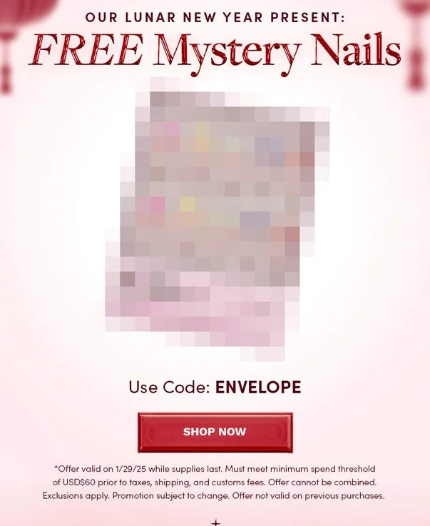 Get a Free Mystery Nails with the code ENVELOPE