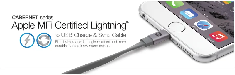 Monoprice Premium Flat Apple MFi Certified Lightning to USB-A Charging Cable - 4ft Gray