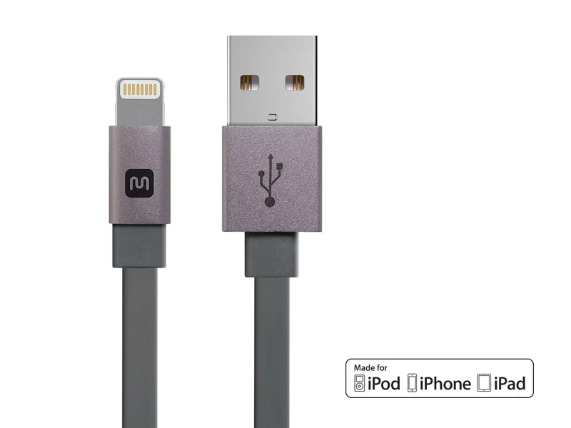 Monoprice Premium Flat Apple MFi Certified Lightning to USB-A Charging Cable - 3ft Gray