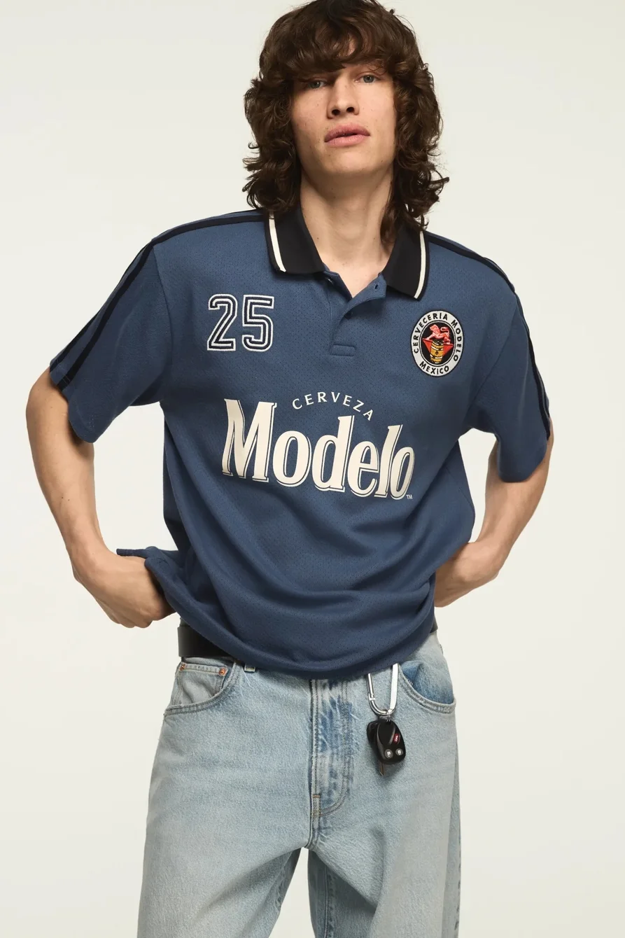 Image of Lucky Brand Modelo Soccer Jersey Tee - Men's Clothing Tops Shirts Tee Graphic T Shirts in Dark Denim