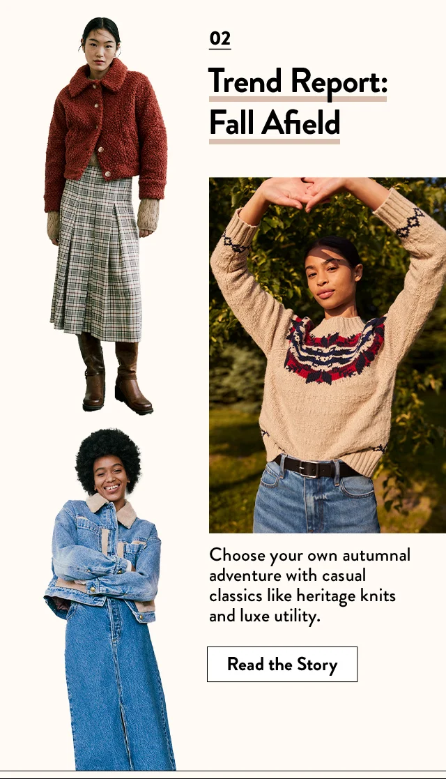 Models wearing autumn-inspired outfits.