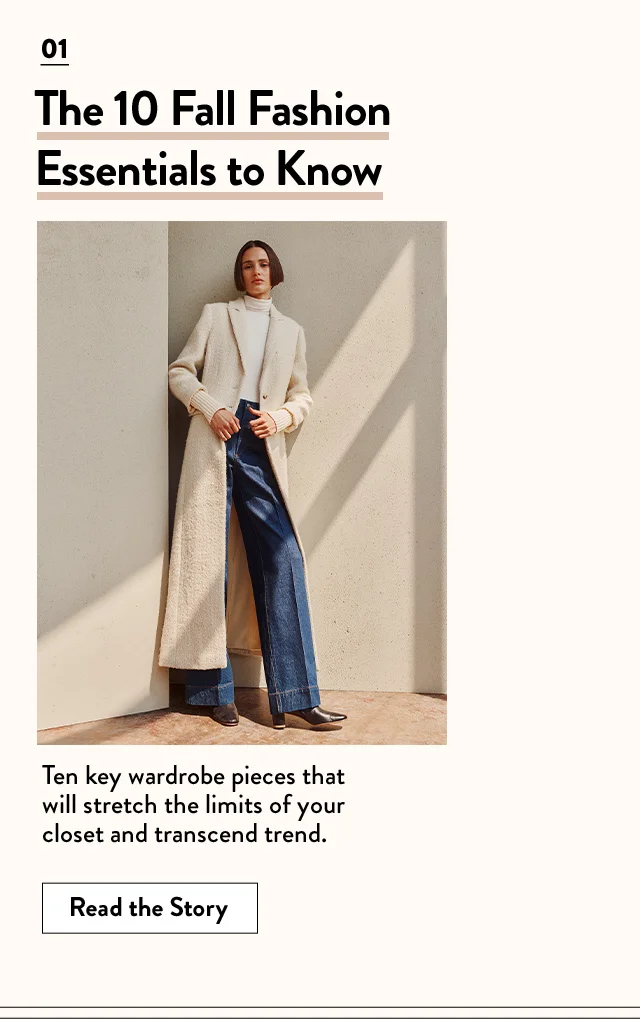 Model wearing a long cream-colored coat and wide-leg jeans.