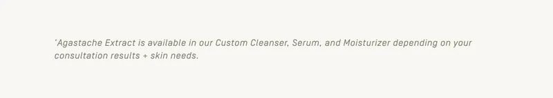 *Agastache extract is available in our Customer Cleanser, Serum, and Moisturizer depending on your consultation results + skin needs.