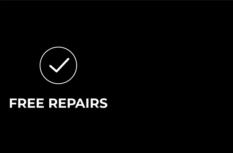 Checkmark icon with text "free repairs"