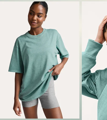 SoftKnit Better Than Ever Oversized Cotton Tee in Washed Teal Sea