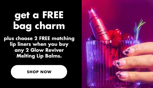 get a free bag charm and 2 free matching liners when you buy 2+ melting lip balms
