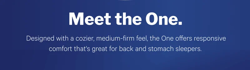 Meet the One. >> Designed with a cozier, medium-firm feel, the One offers responsive comfort that's great for back and stomach sleepers. >>