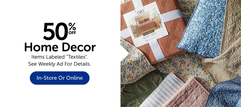 50% Off Home Decor - Items Labeled "Textiles"