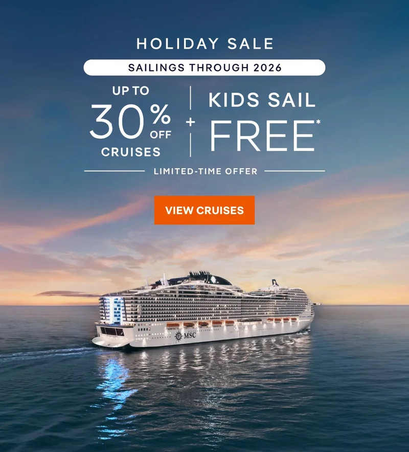 Holiday Sale – Up&nbsp;to 30%&nbsp;Off Cruises + Kids Sail Free* – Sailings Through 2026 – Limited‑Time Offer – Click to View Cruises & Book Now