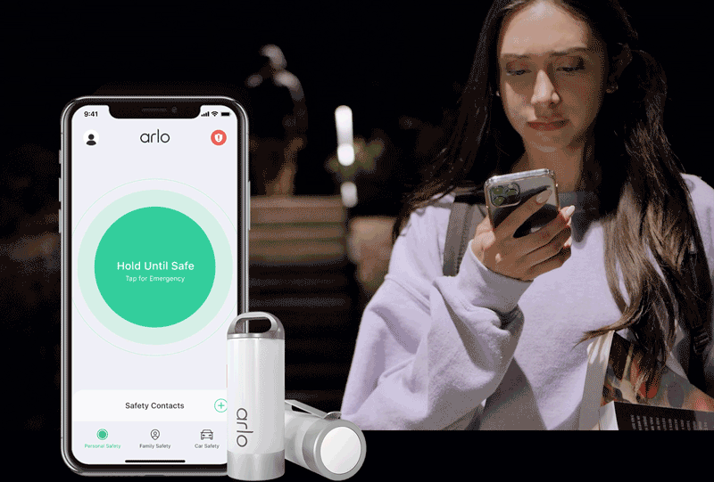 Phone displaying a simulated Arlo screen image of Arlo Safe.