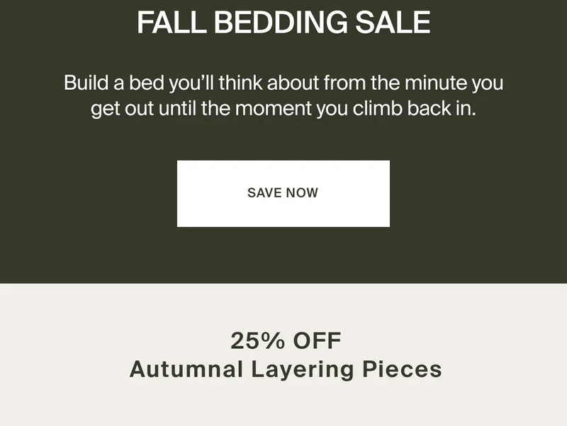 Save 25% during the Fall Bedding Sale