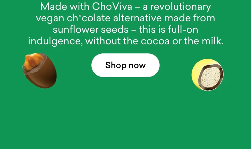 Made with ChoViva – a revolutionary vegan ch*colate alternative made from sunflower seeds – this is full-on indulgence, without the cocoa or the milk.