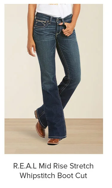 R.E.A.L Mid Rise Stretch Whipstitch Boot Cut