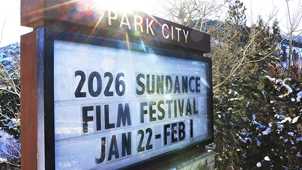Park City sign that reads 2026 Sundance Film Festival Jan 22 through Feb 1.