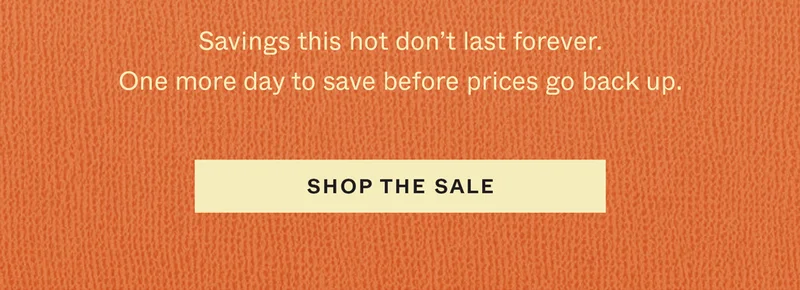 Savings this hot don't last forever. One more day to save before prices go back up. Shop the Sale →