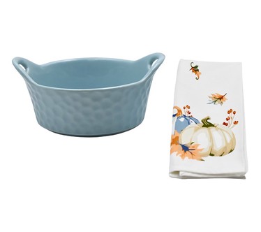 Temp-tations Thanks & Giving Bread Basket with Printed Tea Towel