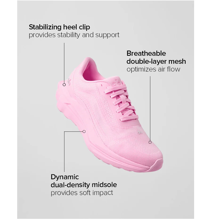 Stabilizing heel clip provides stability and support. Breathable double-layer mesg optimized air flow. Dynamic dual-density midsole provides soft impact.
