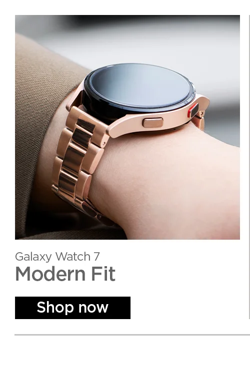 Shop Samsung Galaxy Watch 7 Modern Fit stainless steel band.