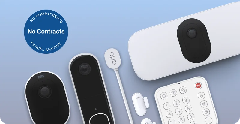 No commitments. No contracts. Cancel anytime. Various Arlo security products.