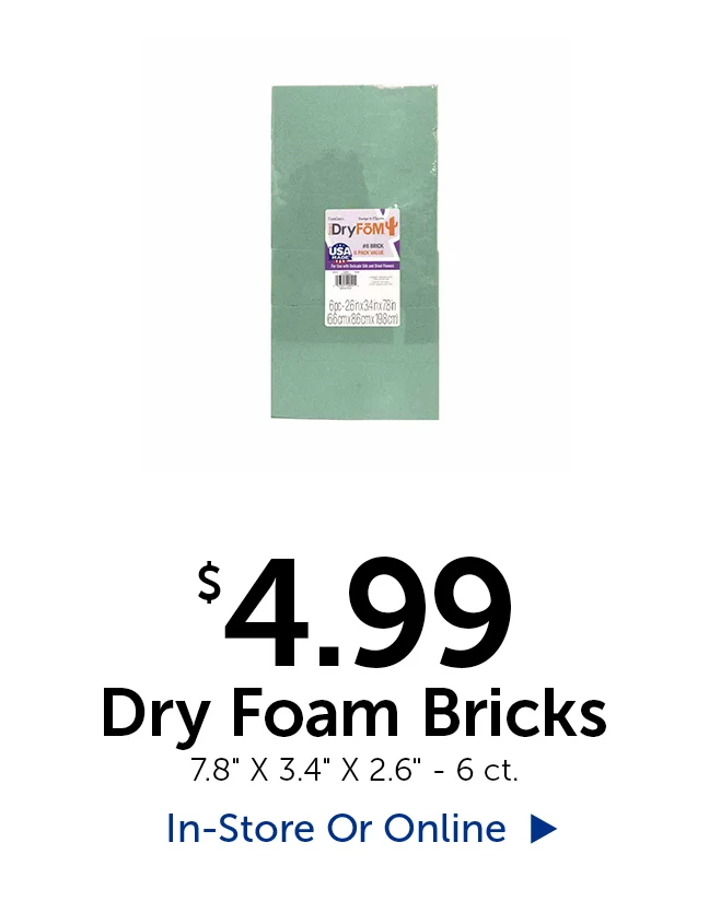$4.99 Dry Foam Brick - 7.8" tall X 3.4" wide X 2.6" thick - 6 count