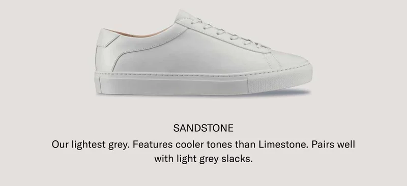 SANDSTONE. Our lightest grey. Features cooler tones than limestone. Pairs well with light grey slacks.