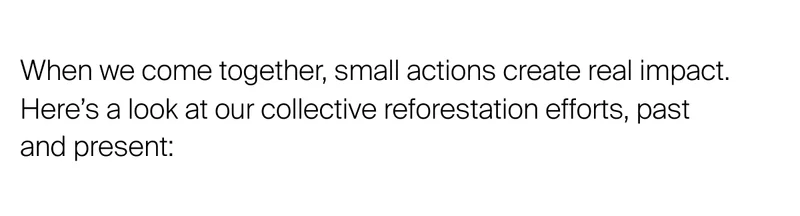 When we come together, small actions create real impact. Here’s a look at our collective reforestation efforts, past  and present: