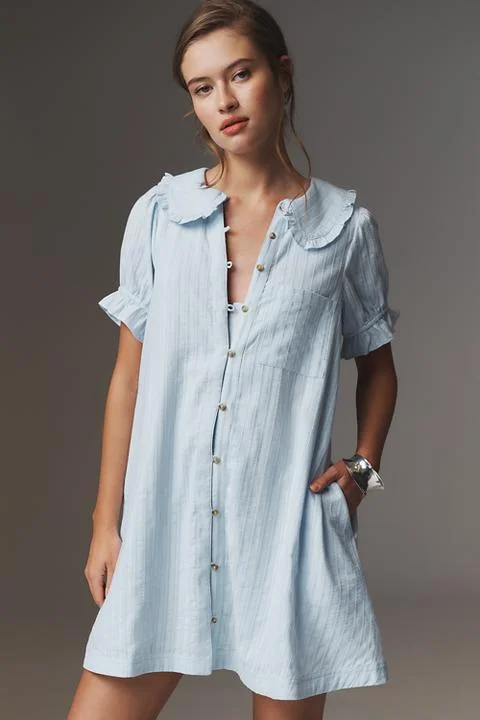The Keira Collared Button-Front Mini Dress by Pilcro