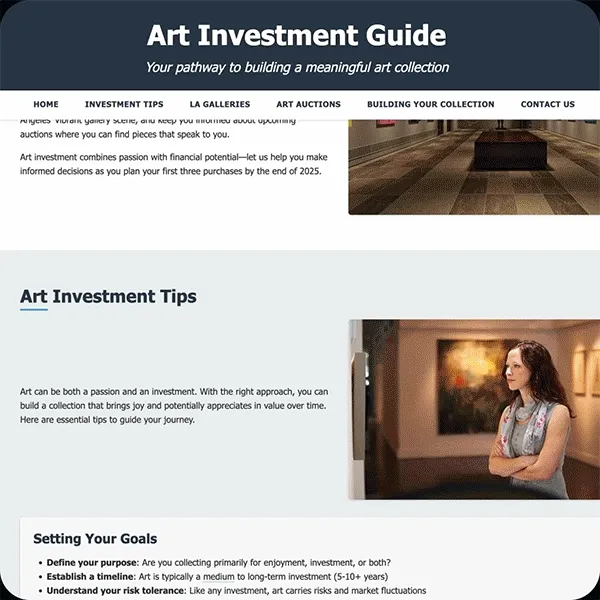 interactive website for beginner art marketing investing