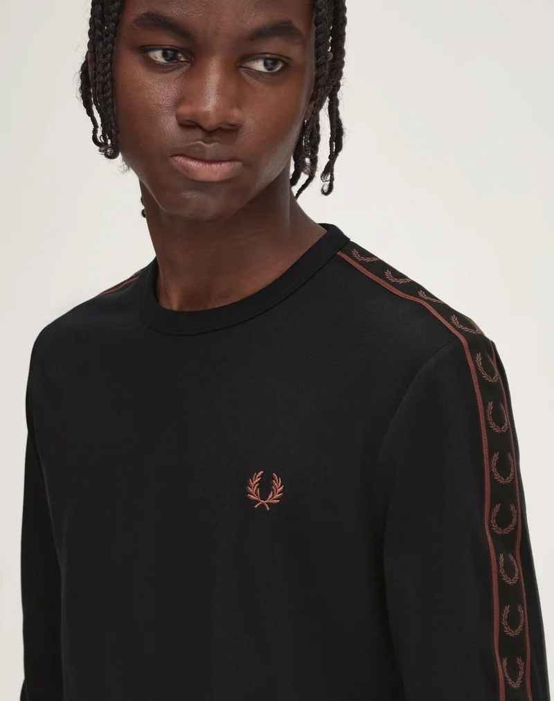 Long-sleeve taped black T-shirt