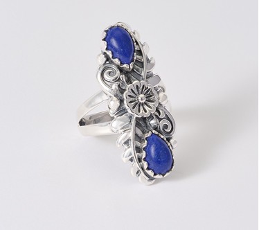 American West Sterling Silver Pear Gemstone & Leaf Ring