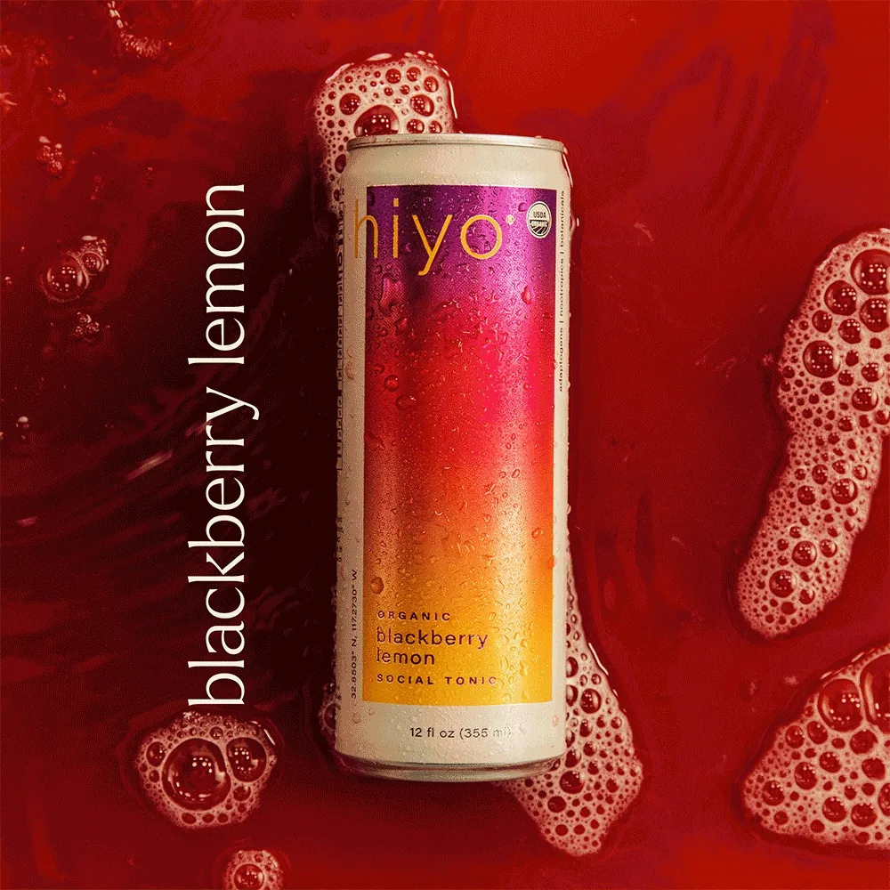 a GIF of hiyo's lineup, including blackberry lemon, passion fruit tangerine, peach mango, strawberry guava, and watermelon lime.